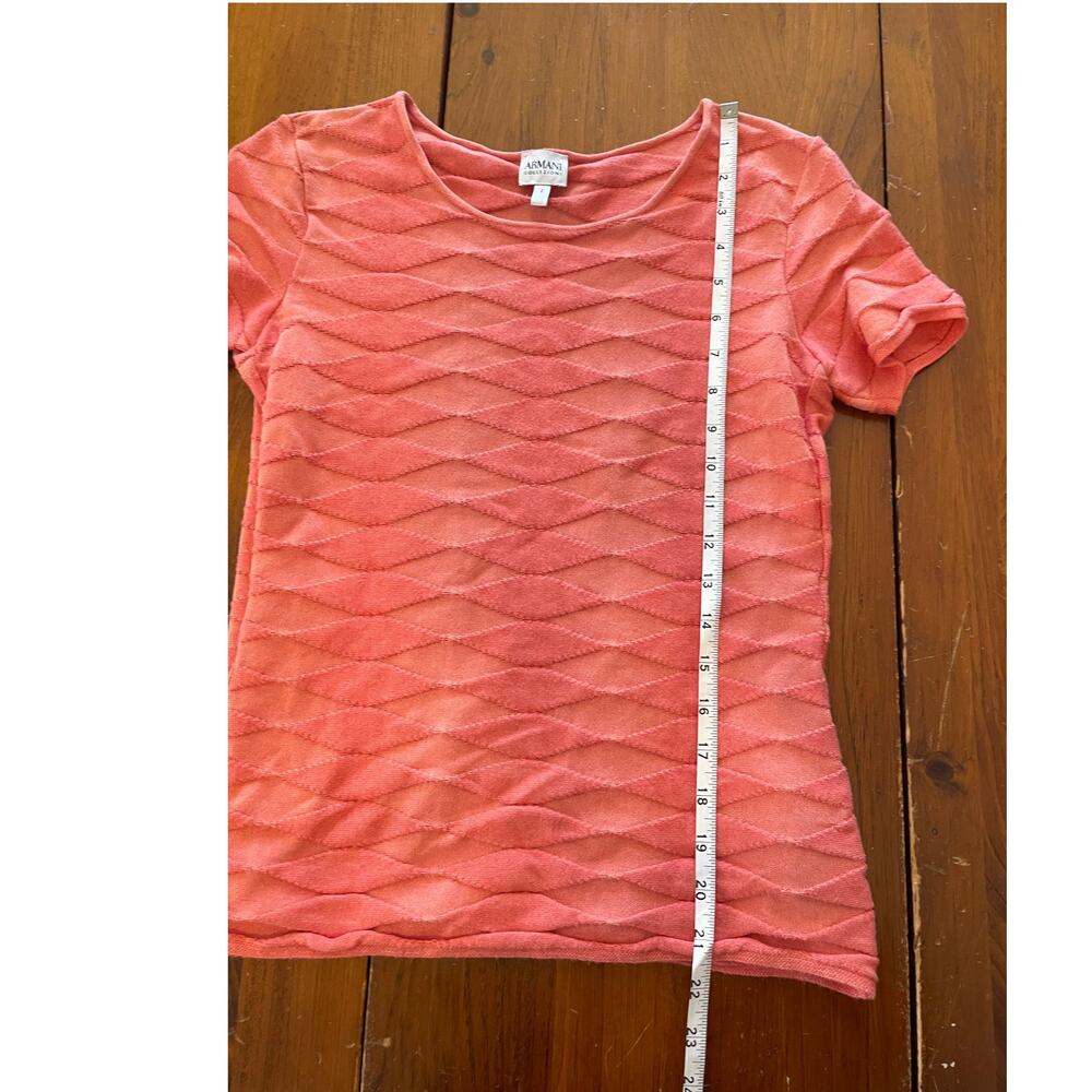 Armani Collezioni Womens Blouse Size 2 Orange Textured Diamond Geometric Scoop - Picture 7 of 9